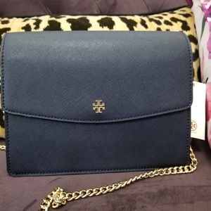 Navy tory burch emerson envelope shoulder bag NWT